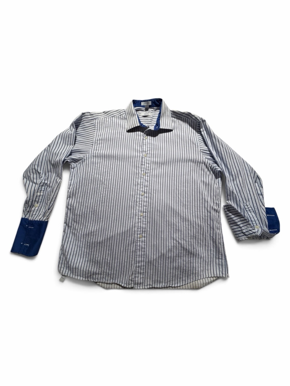 IZOD Men's XL Striped Dress Shirt - 17.5 34/35 Blue Contrast Collar
